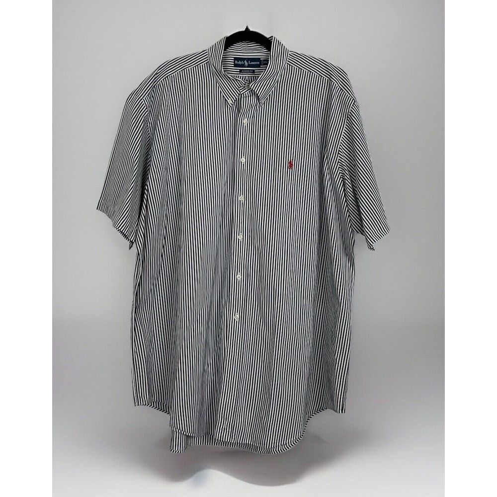 Ralph Lauren Classic Black Striped Short‎ Sleeve Button Down Shirt XXL